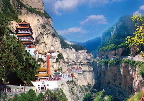 Mianshan Mountian in Shanxi Province is a tourist park filled with Buddhist and Taoist Temples and trails for minor hiking through some of the valleys. Mianshan Mountian in Shanxi Province is a tourist park filled with Buddhist and Taoist Temples and trails for minor hiking through some of the valleys.