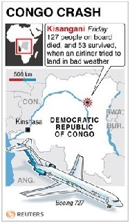 Map of Democratic Republic of Congo locating crash that killed 127 people Map of Democratic Republic of Congo locating crash that killed 127 people